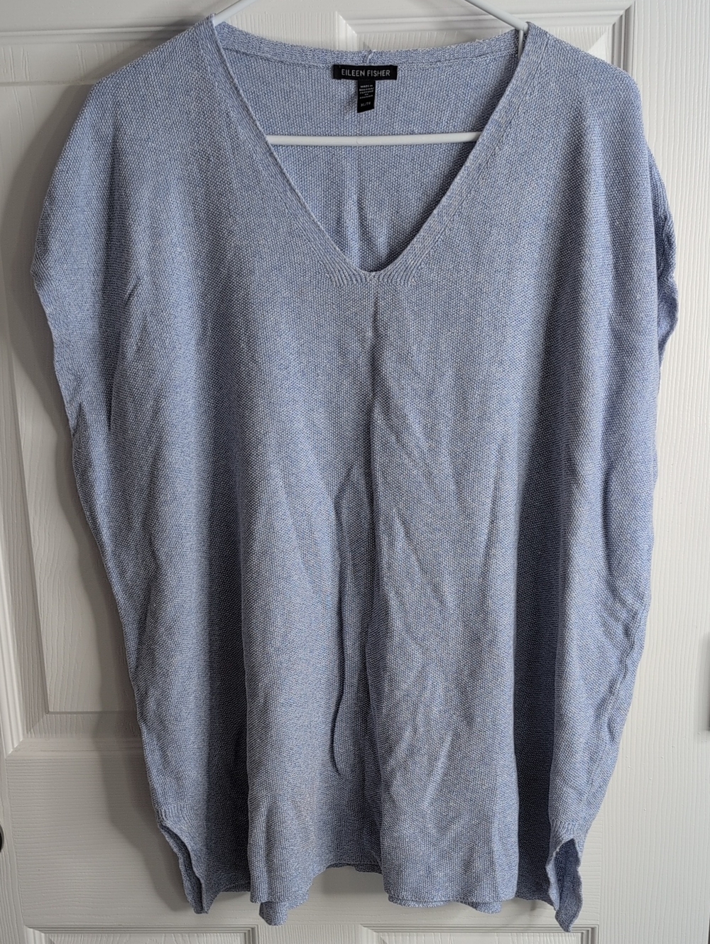 Eileen Fisher Linen Cotton BlendLight Blue V-Neck Knit Pullover Size XL